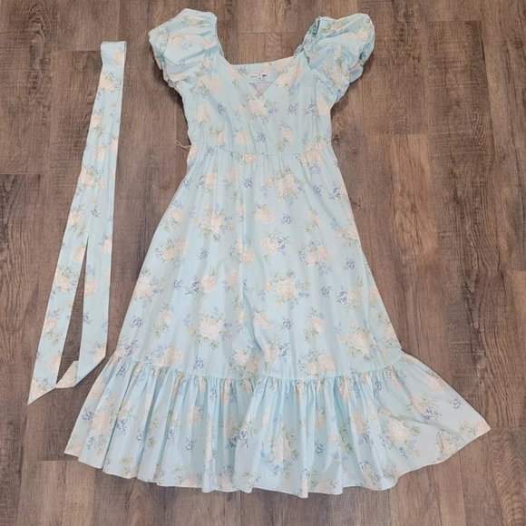 LOVESHACKFANCY X Target Estelle Blue Floral Puff Sleeve Romantic Dress 14 NWOT - Picture 9 of 16